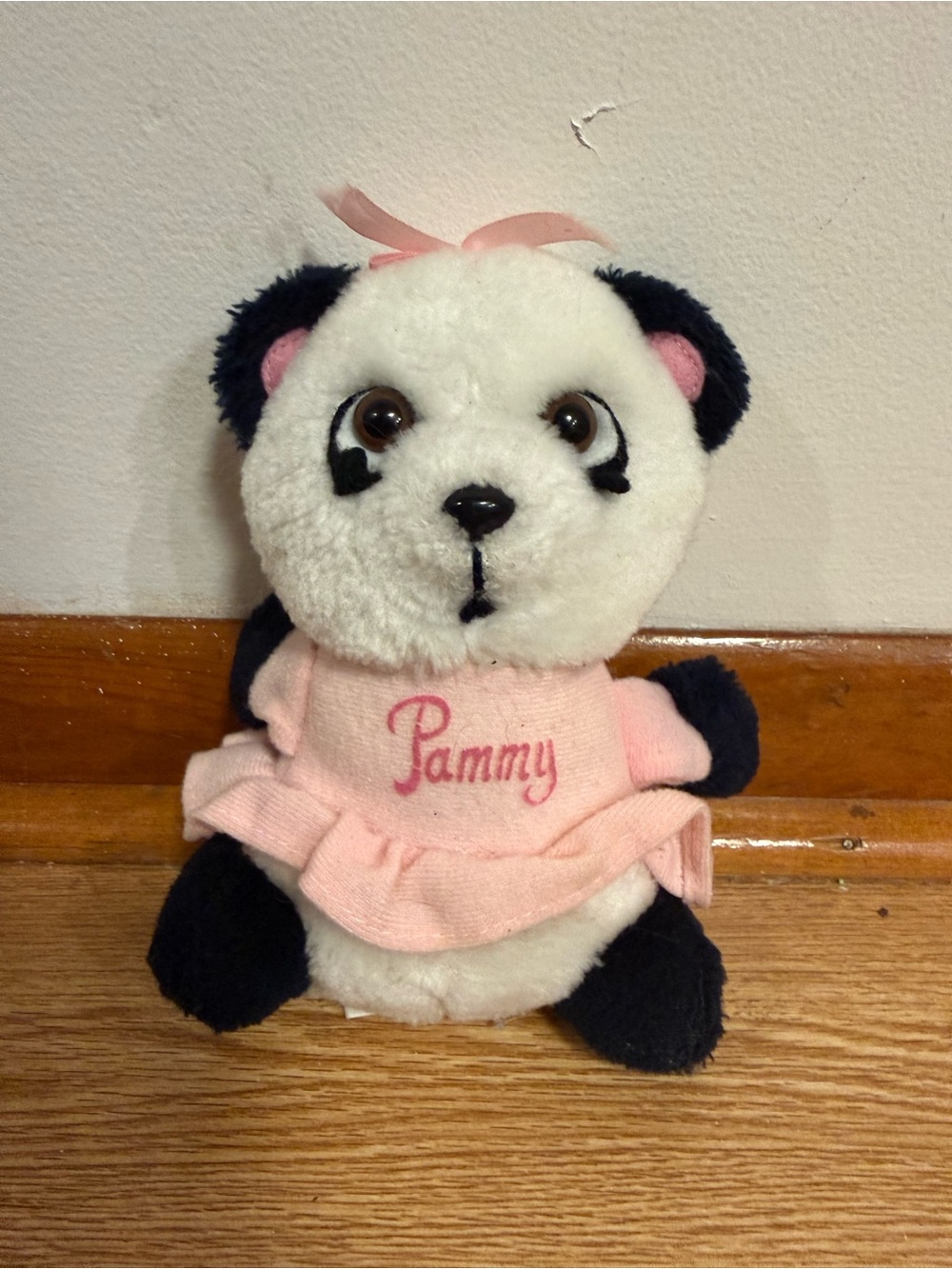 Vtg 1981 Hallmark Shirt Tails Pammy 6" Plush Panda Bear Pink Stuffed Animal Toy